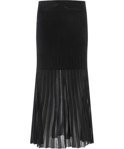 Shop Balmain Pleated Knitted Skirt In Black  