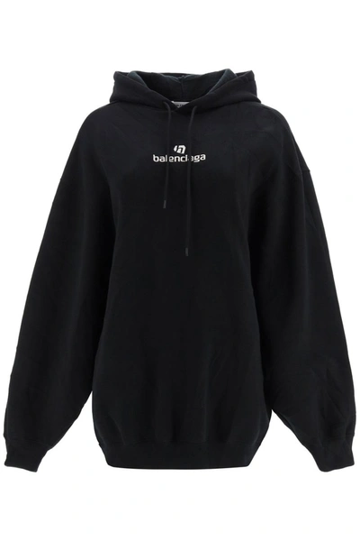 Shop Balenciaga Hoodie Sponsor Logo In Black Chalky White