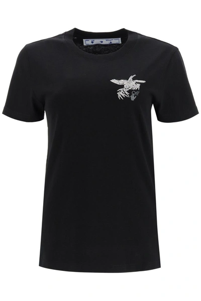 Shop Off-white Arrows Birds Embroidered T-shirt In Black Grey