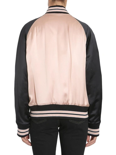 Shop Saint Laurent Varsity "teddy" Satin Jacket In Pink