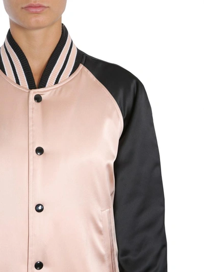 Shop Saint Laurent Varsity "teddy" Satin Jacket In Pink
