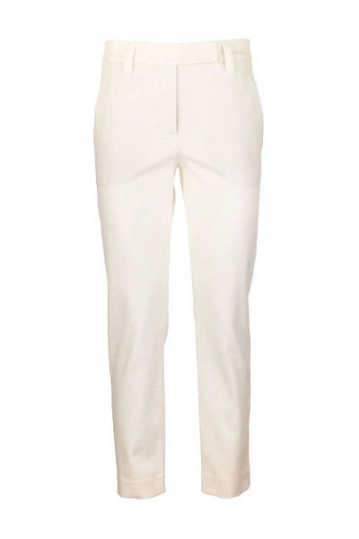 Shop Brunello Cucinelli Stretch Cotton Cover Slim Fit Trousers In Milk