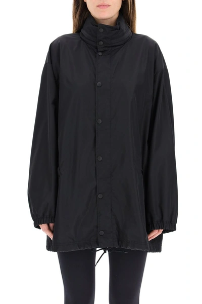 Shop Balenciaga Waterproof Jacket With Embroidered Sponsor Logo In Black