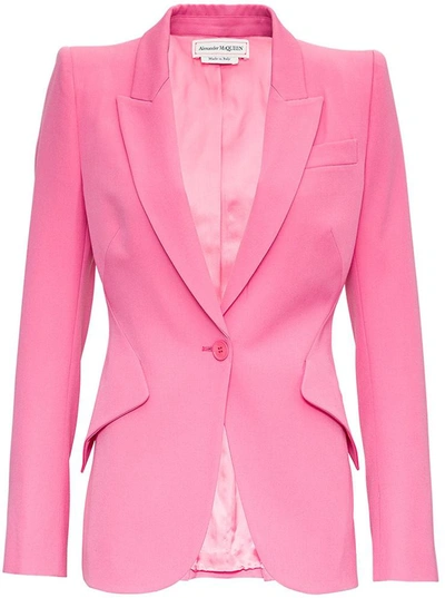Shop Alexander Mcqueen Single Breasted Blazer With Oblique Pockets With Flap In Pink