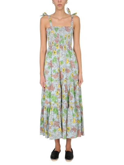 Shop Tory Burch Dress With Floral Print In Blue