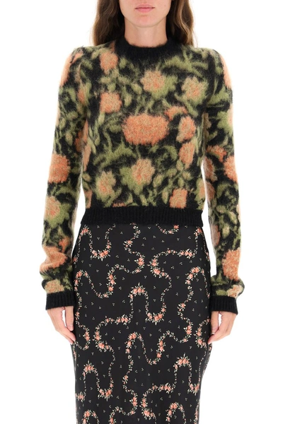 Shop Paco Rabanne Cropped Floral Sweater In Flowers Tapestry Mohair