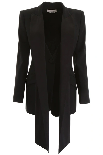 Shop Alexander Mcqueen Tuxedo Jacket With Scarf In Black