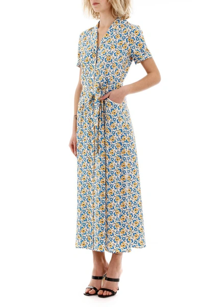 Shop Hvn Silk Maria Dress In Orange And Blue Flower