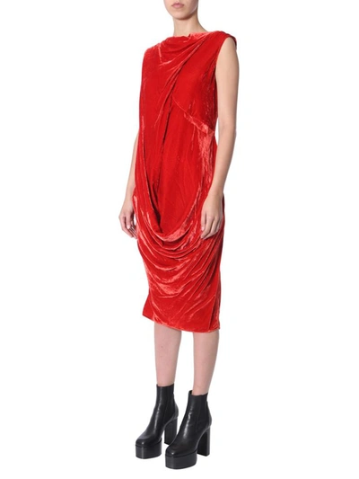 Shop Rick Owens Draped Dress In Red