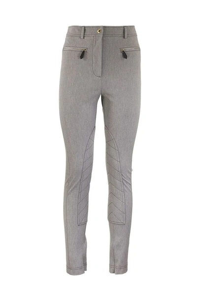 Shop Burberry Jodie Zip Detail Stretch Cotton Blend Trousers In Grey Melange