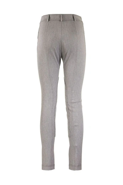 Shop Burberry Jodie Zip Detail Stretch Cotton Blend Trousers In Grey Melange