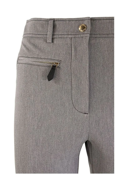 Shop Burberry Jodie Zip Detail Stretch Cotton Blend Trousers In Grey Melange