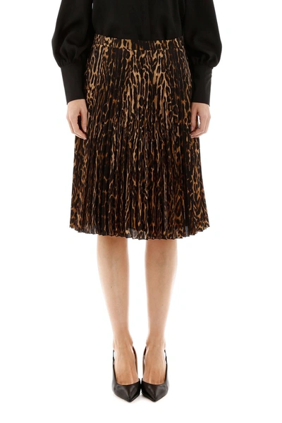 Shop Burberry Pleated Animalier Skirt In Dark Mustard