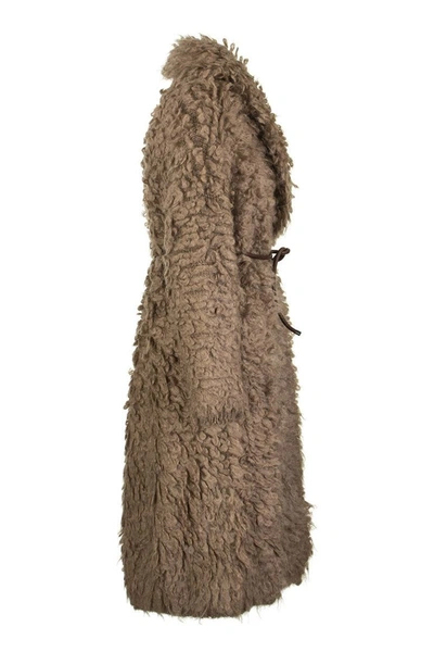 Shop Brunello Cucinelli Long Cardigan In Mohair And Wool Fur Stitch In Tobacco