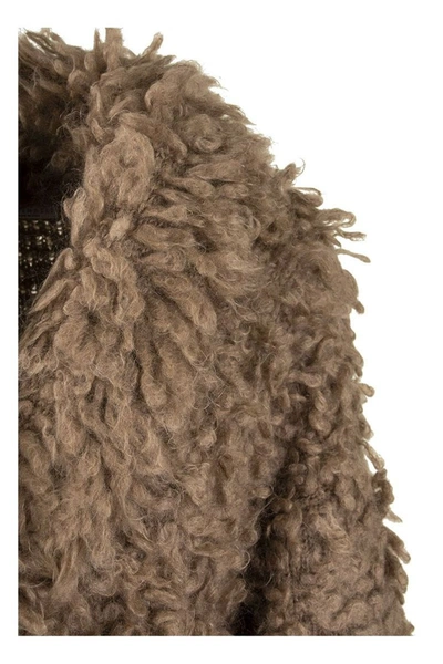 Shop Brunello Cucinelli Long Cardigan In Mohair And Wool Fur Stitch In Tobacco