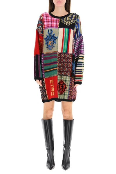 Shop Etro Patchwork Mini Dress In Multicolor