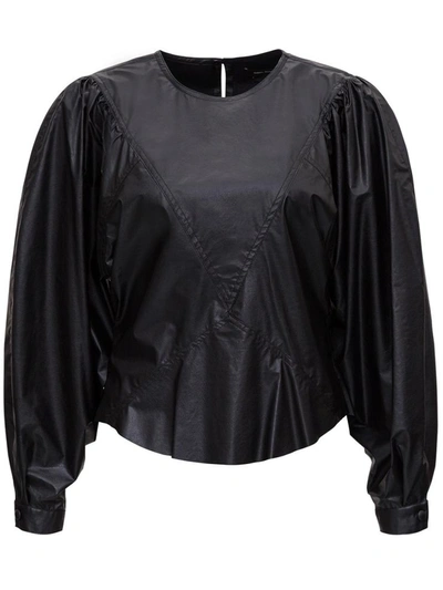 Shop Isabel Marant Faux Leather Sweater With Puff Sleeves In Black
