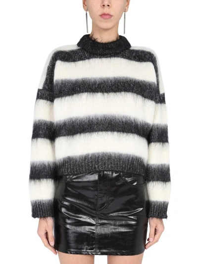 Shop Saint Laurent Striped Lurex Sweater In Black