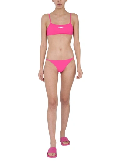 Shop Off-white Bikini With Logo In Fuchsia