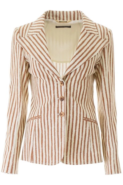 Shop Alberta Ferretti Striped Blazer In Fantasia Avorio 3