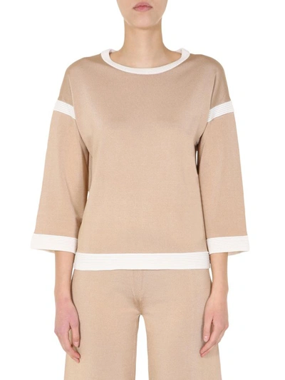 Shop Boutique Moschino Round Neck Sweater In Beige