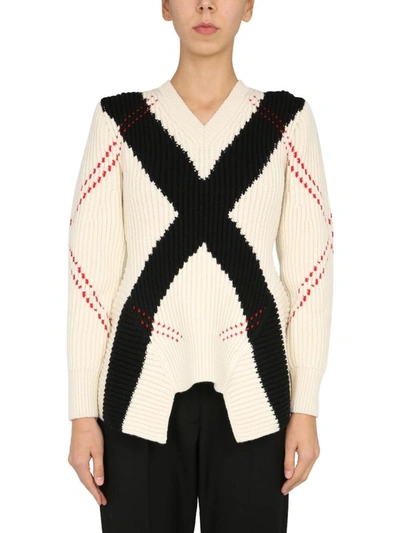 Shop Alexander Mcqueen V-neck Sweater In White