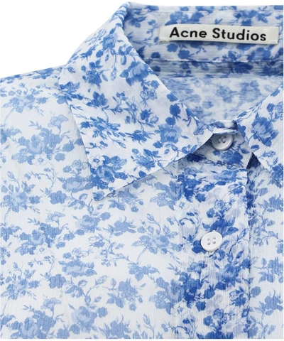 Shop Acne Studios Silk Shirt With Floral Print In Blue