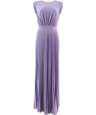 Shop Elisabetta Franchi "red Carpet" Pleated Dress In Purple