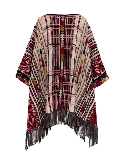 Shop Etro Ikat Jacquard Poncho With Fringes In Multicolor