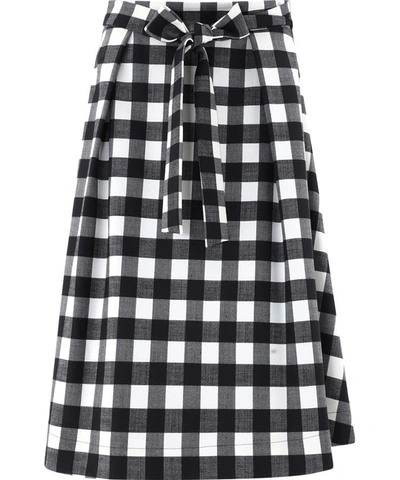Shop Msgm Flared Check Skirt In Black  