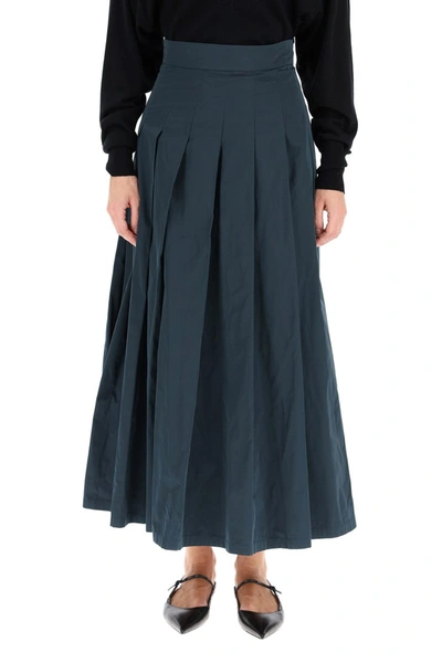Shop Max Mara 's  Long Pleated Skirt In Blu Sera