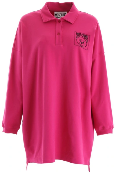 Shop Moschino Teddy Bear Couture Polo Shirt In Fuchsia