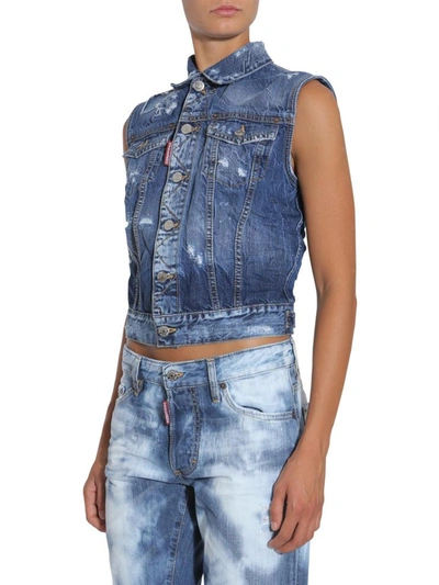 Shop Dsquared2 Denim Vest In Blue