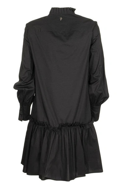 Shop Dondup Long-sleeved Dress With Pleated Collar In Black
