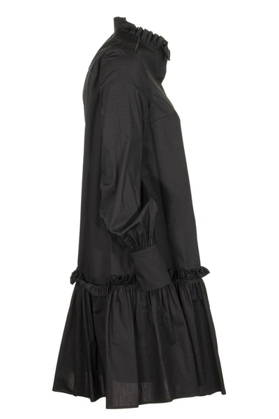 Shop Dondup Long-sleeved Dress With Pleated Collar In Black