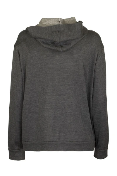 Shop Brunello Cucinelli Light Cotton And Silk Terry Sweatshirt With Jewels In Dark Grey