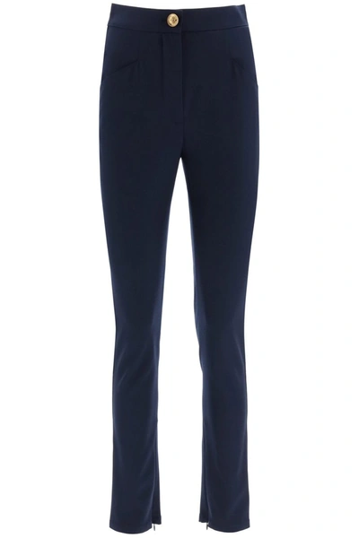 Shop Balmain Slim Gabardine Trousers In Marine