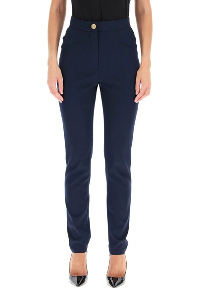 Shop Balmain Slim Gabardine Trousers In Marine