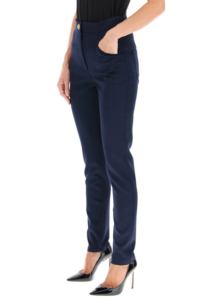 Shop Balmain Slim Gabardine Trousers In Marine