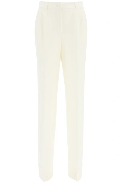 Shop Dolce & Gabbana Flare Wool Trousers In Bianco Naturale