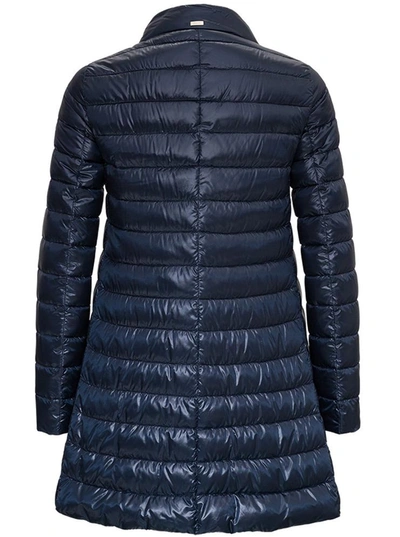 Shop Herno Blue Nylon Down Jacket With Logoed Foulard Detail