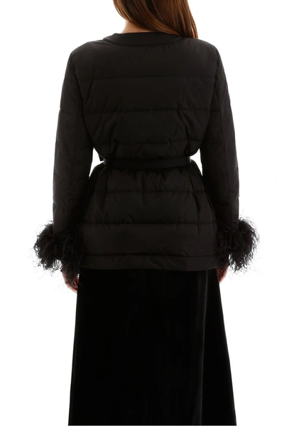 Shop Miu Miu Puffer Jacket With Ostrich Feathers In Nero