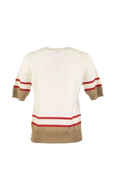 Shop Burberry Mckenna Short-sleeve Archive Scarf Detail Merino Wool Top In White