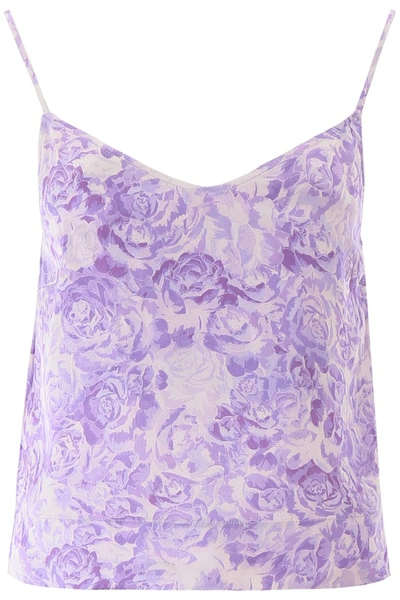 Shop Ganni Floral Print Top In Violet Tulip
