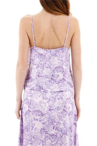 Shop Ganni Floral Print Top In Violet Tulip