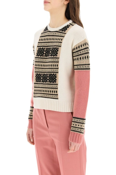Shop Max Mara Liana Jacquard Sweater In Avorio Nero Cammello Rosa