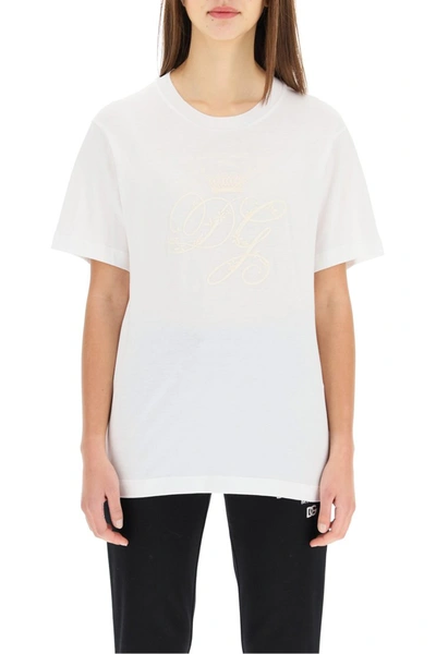 Shop Dolce & Gabbana T-shirt Sponsor Logo Embroidery In Bianco Ottico