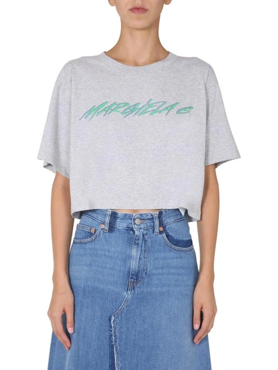 Shop Mm6 Maison Margiela Cropped T-shirt In Grey