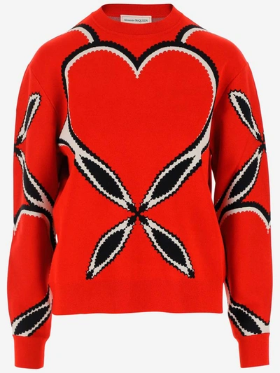 Shop Alexander Mcqueen Sweaters In Red Ivory