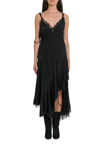 Shop Monse Asymmetric Lace Crepe Slip Dress In Black